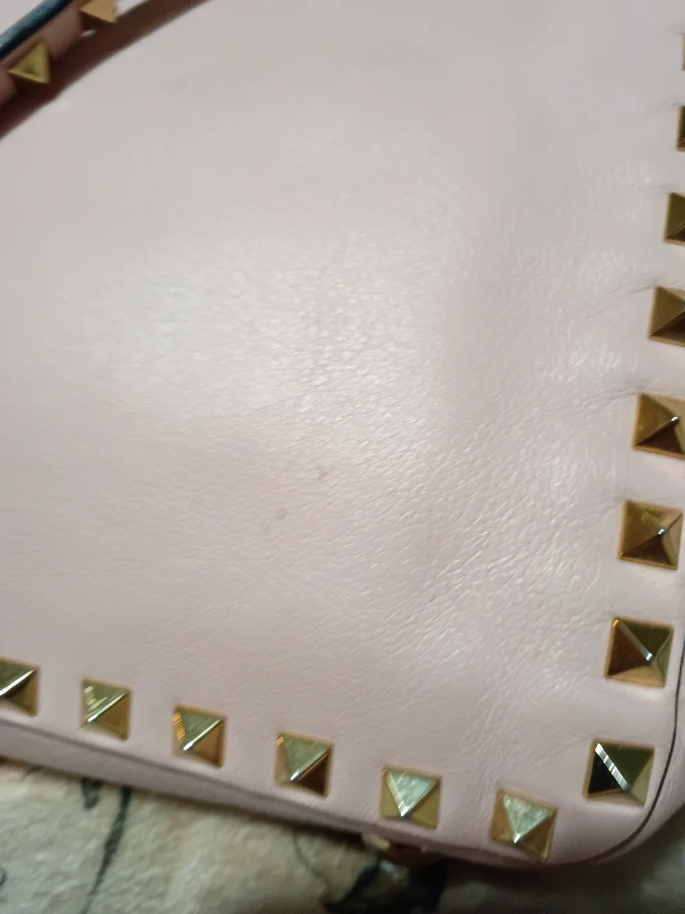 Valentino Garavani Pale Pink Leather Shoulder Bag with Gold Rockstuds